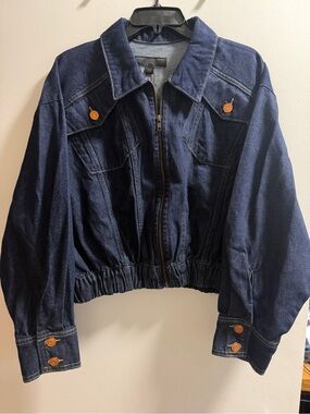 Zara Dark Blue Denim Zip-Front Jacket